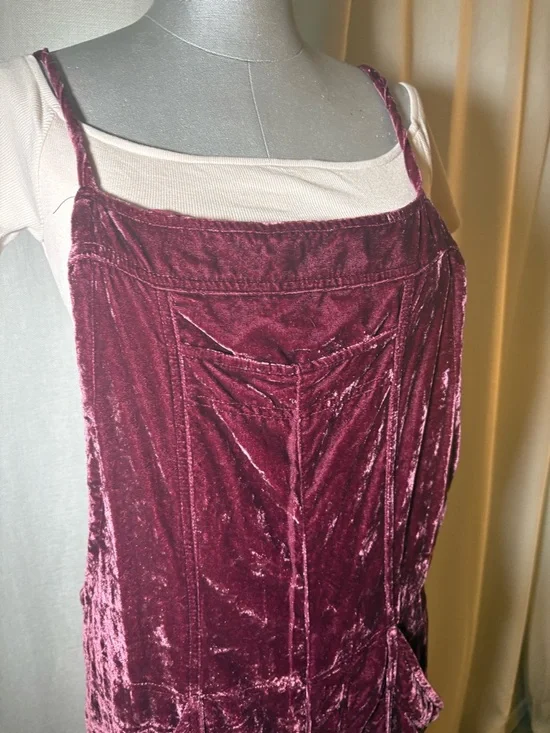 Free People Velvet Jumpsuit Wide Leg Burgundy Boho Overalls Adjustable Large - Picture 3 of 11